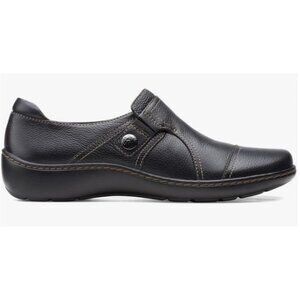 Clarks Cora Poppy Loafers Slip On Black Leather Size US 10 EU 41.5 $90 [jb]
